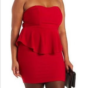 Red halter peplum dress